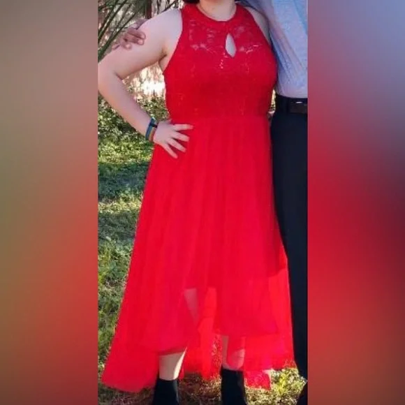 candalite | Dresses | Sleeveless Formal Dress Red Gown Lace With Sequins  Top Sheer Overlay | Poshmark